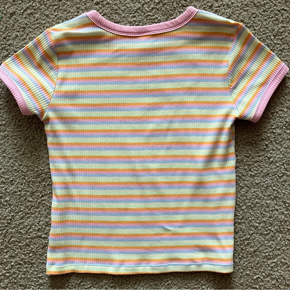 EUC Old Navy Girls' Pastel Rainbow Stripe Tee with Pink Trim